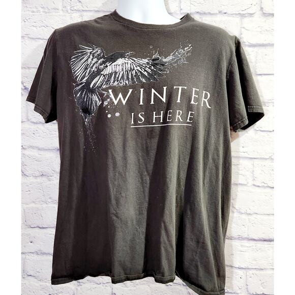 Anvil Dark Gray White Winter Is Here T Shirt Large Lightweight Soft Stretch - Picture 1 of 4